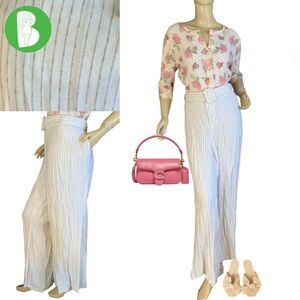 LANE BRYANT BEIGE & TAN STRIPED LINEN PANTS WITH BELT (28)